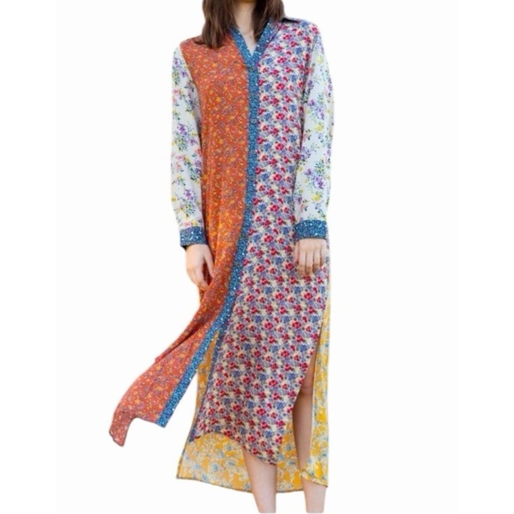 Natural Life Esme Shirt Dress Size Medium  Floral Mixed Print Midi Maxi Boho NEW